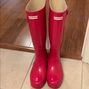 Pink tall hunter boots
